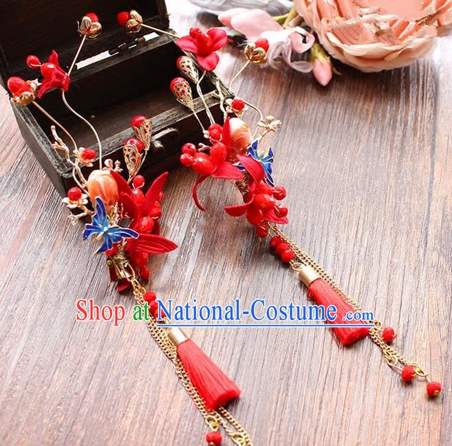 Top Grade Chinese Handmade Wedding Hair Accessories, Traditional China Xiuhe Suit Bride Hanfu Tassel Hairpins Headwear for Women