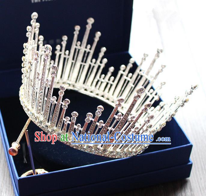 Top Grade Handmade Wedding Bride Hair Accessories Luxury Queen Crown, Traditional Baroque Princess Crystal Royal Crown Wedding Headpiece for Women