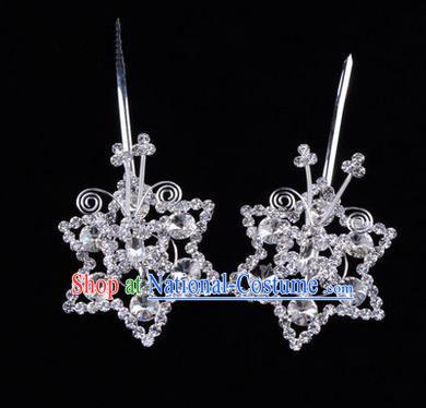 Chinese Ancient Peking Opera Head Accessories Diva White Crystal Hexagonal Hairpins, Traditional Chinese Beijing Opera Princess Hua Tan Hair Clasp Head-ornaments