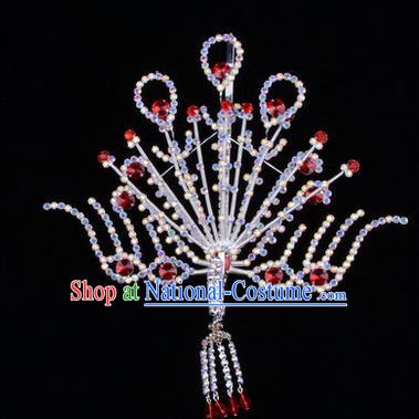 Chinese Ancient Peking Opera Head Accessories Diva Red Crystal Phoenix Hairpins Step Shake, Traditional Chinese Beijing Opera Princess Hua Tan Hair Clasp Head-ornaments