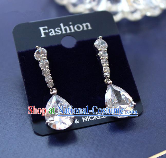 Top Grade Handmade Wedding Bride Accessories Earrings, Traditional Princess Baroque Wedding Crystal Eardrop for Women