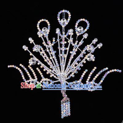 Chinese Ancient Peking Opera Head Accessories Diva White Crystal Phoenix Hairpins Step Shake, Traditional Chinese Beijing Opera Princess Hua Tan Hair Clasp Head-ornaments