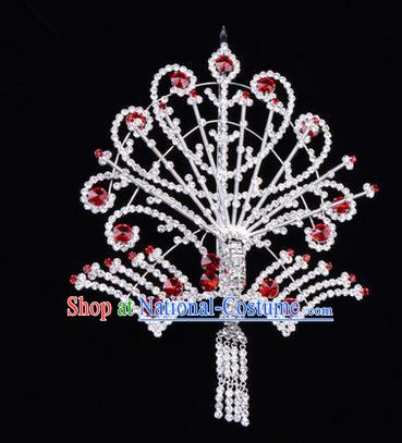 Chinese Ancient Peking Opera Head Accessories Diva Red Tassel Crystal Phoenix Hairpins Step Shake, Traditional Chinese Beijing Opera Princess Hua Tan Hair Clasp Head-ornaments