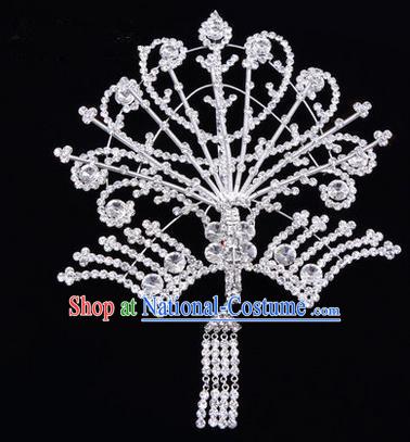 Chinese Ancient Peking Opera Head Accessories Diva White Tassel Crystal Phoenix Hairpins Step Shake, Traditional Chinese Beijing Opera Princess Hua Tan Hair Clasp Head-ornaments