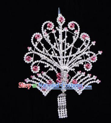 Chinese Ancient Peking Opera Head Accessories Diva Pink Tassel Crystal Phoenix Hairpins Step Shake, Traditional Chinese Beijing Opera Princess Hua Tan Hair Clasp Head-ornaments