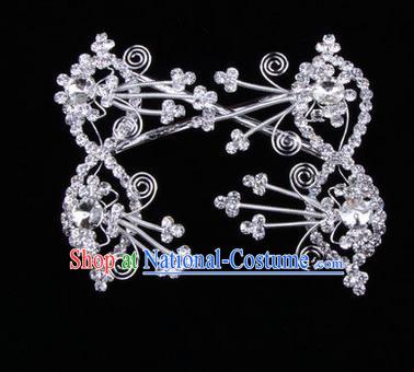 Chinese Ancient Peking Opera Head Accessories Diva White Crystal Bowknot Hairpins, Traditional Chinese Beijing Opera Princess Hua Tan Hair Clasp Head-ornaments