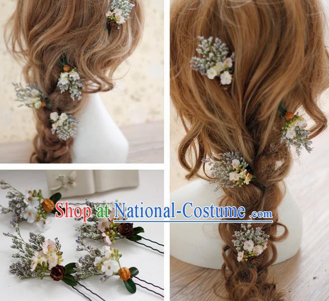 Top Grade Handmade Wedding Bride Hair Accessories Hairpins Complete Set, Traditional Princess White Flowers Wedding Headwear for Women