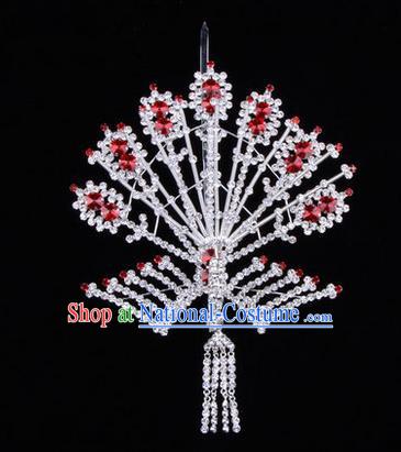 Chinese Ancient Peking Opera Head Accessories Diva Crystal Phoenix Hairpins Red Tassel Step Shake, Traditional Chinese Beijing Opera Princess Hua Tan Hair Clasp Head-ornaments