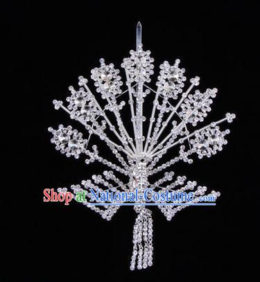 Chinese Ancient Peking Opera Head Accessories Diva Crystal Phoenix Hairpins White Tassel Step Shake, Traditional Chinese Beijing Opera Princess Hua Tan Hair Clasp Head-ornaments