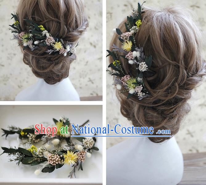 Top Grade Handmade Wedding Bride Hair Accessories Pink Flowers Hairpins, Traditional Princess Baroque Headpiece Complete Set for Women