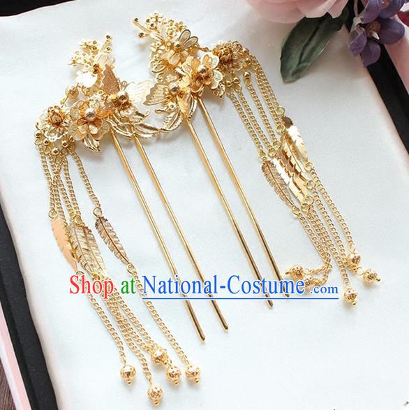 Top Grade Chinese Handmade Wedding Hair Accessories, Traditional China Xiuhe Suit Bride Hanfu Tassel Hairpins Headwear for Women