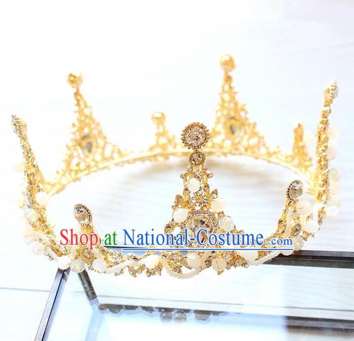 Top Grade Handmade Wedding Bride Hair Accessories Luxury Round Crystal Crown, Traditional Baroque Princess Crystal Royal Crown Wedding Headwear for Women