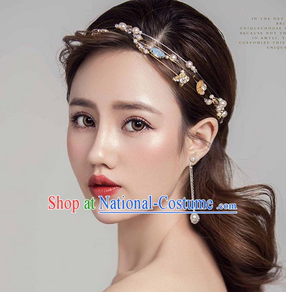 Top Grade Handmade Wedding Bride Hair Accessories Hair Clasp, Traditional Princess Wedding Pearl Opal Headwear for Women