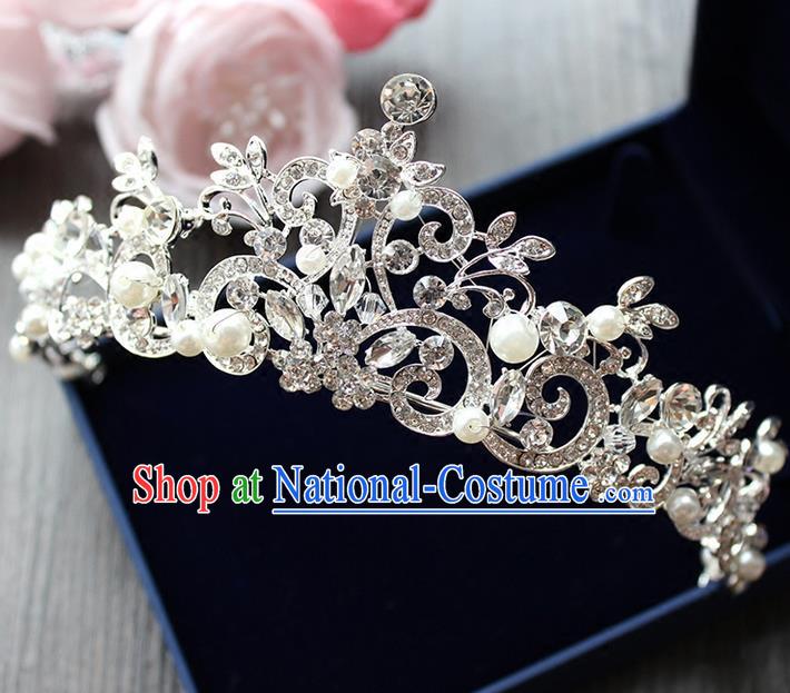 Top Grade Handmade Wedding Bride Hair Accessories Luxury Crystal Crown, Traditional Baroque Princess Pearl Royal Crown Wedding Headwear for Women