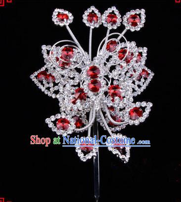 Chinese Ancient Peking Opera Head Accessories Diva Crystal Butterfly Hairpins Red Step Shake, Traditional Chinese Beijing Opera Princess Hua Tan Hair Clasp Head-ornaments