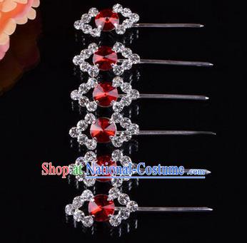 Chinese Ancient Peking Opera Head Accessories Diva Red Crystal Hairpins Rhombus Step Shake, Traditional Chinese Beijing Opera Princess Hua Tan Hair Clasp Head-ornaments