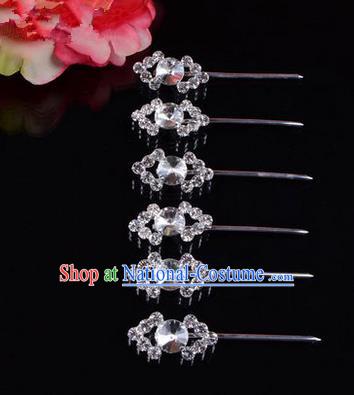 Chinese Ancient Peking Opera Head Accessories Diva White Crystal Hairpins Rhombus Step Shake, Traditional Chinese Beijing Opera Princess Hua Tan Hair Clasp Head-ornaments