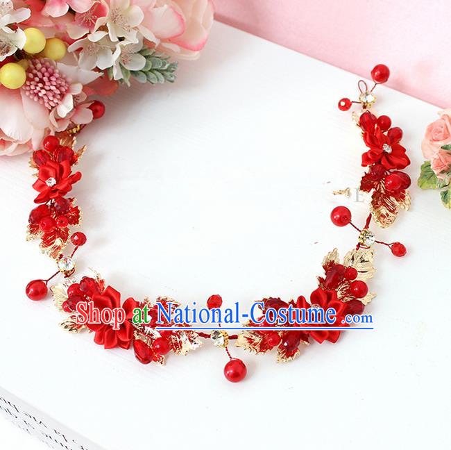 Top Grade Handmade Wedding Bride Hair Accessories Red Flowers Hairpin Head Clasp, Traditional Princess Baroque Headpiece for Women