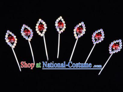 Chinese Ancient Peking Opera Head Accessories Diva Red Crystal Hairpins Step Shake, Traditional Chinese Beijing Opera Princess Hua Tan Hair Clasp Head-ornaments