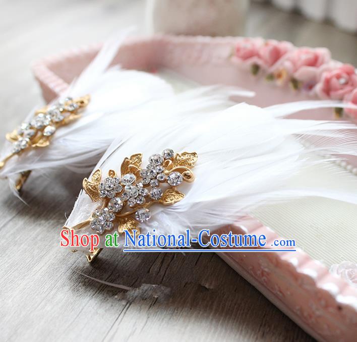 Top Grade Handmade Wedding Bride Hair Accessories Feather Hairpin Hair Clip, Traditional Princess Baroque Headpiece for Women