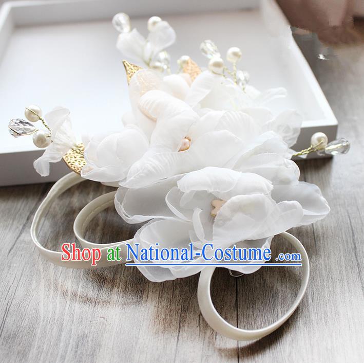 Top Grade Handmade Wedding Bride Hair Accessories White Flower Hairpin Hair Clip, Traditional Princess Baroque Pearl Headpiece for Women