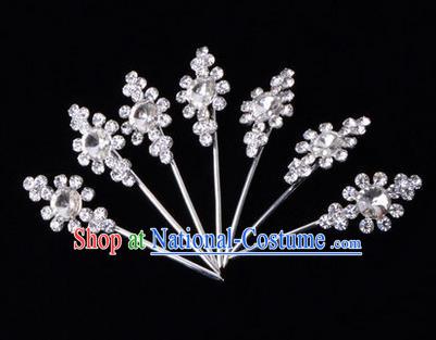 Chinese Ancient Peking Opera Head Accessories Diva White Crystal Hairpins Step Shake, Traditional Chinese Beijing Opera Princess Hua Tan Hair Clasp Head-ornaments