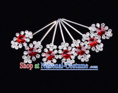 Chinese Ancient Peking Opera Head Accessories Diva Red Crystal Hairpins Step Shake, Traditional Chinese Beijing Opera Princess Hua Tan Hair Clasp Head-ornaments