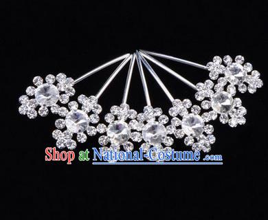 Chinese Ancient Peking Opera Head Accessories Diva White Crystal Hairpins Step Shake, Traditional Chinese Beijing Opera Princess Hua Tan Hair Clasp Head-ornaments