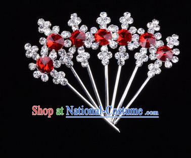 Chinese Ancient Peking Opera Head Accessories Diva Red Crystal Hairpins, Traditional Chinese Beijing Opera Princess Hua Tan Hair Clasp Head-ornaments