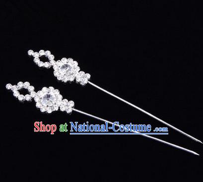 Chinese Ancient Peking Opera Head Accessories Diva White Crystal Hairpins, Traditional Chinese Beijing Opera Princess Hua Tan Hair Clasp Head-ornaments GuDuo Needle