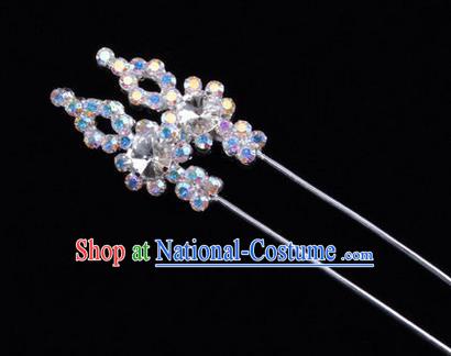 Chinese Ancient Peking Opera Head Accessories Diva Colorful White Crystal Hairpins, Traditional Chinese Beijing Opera Princess Hua Tan Hair Clasp Head-ornaments GuDuo Needle