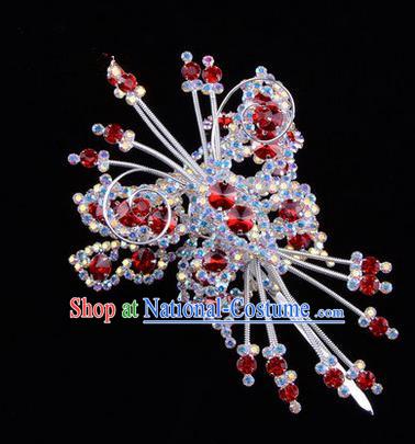 Chinese Ancient Peking Opera Head Accessories Diva Red Colorful Crystal Butterfly Hairpins, Traditional Chinese Beijing Opera Princess Hua Tan Hair Clasp Head-ornaments