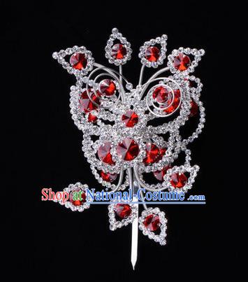 Chinese Ancient Peking Opera Head Accessories Diva Crystal Red Poppyhead Hairpins, Traditional Chinese Beijing Opera Princess Hua Tan Hair Clasp Head-ornaments