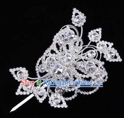 Chinese Ancient Peking Opera Head Accessories Diva Crystal White Poppyhead Hairpins, Traditional Chinese Beijing Opera Princess Hua Tan Hair Clasp Head-ornaments