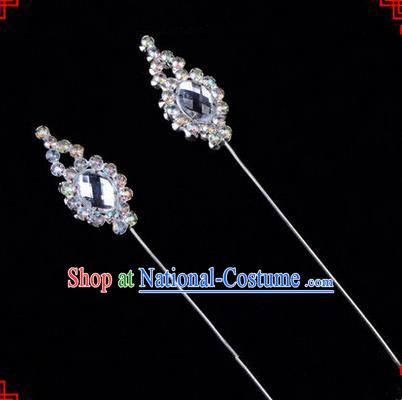 Chinese Ancient Peking Opera Head Accessories Diva White Crystal Flower Bud Hairpins, Traditional Chinese Beijing Opera Princess Hua Tan Hair Clasp Head-ornaments