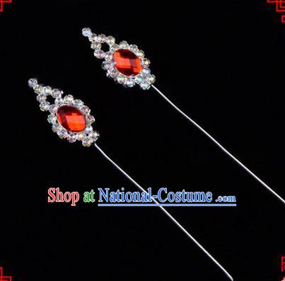 Chinese Ancient Peking Opera Head Accessories Diva Red Crystal Flower Bud Hairpins, Traditional Chinese Beijing Opera Princess Hua Tan Hair Clasp Head-ornaments