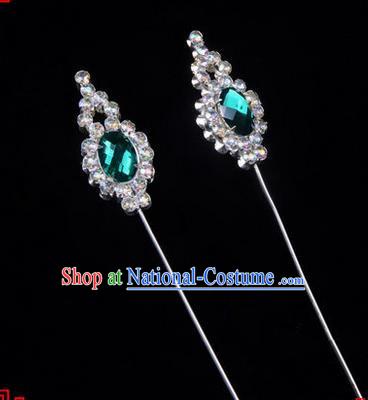 Chinese Ancient Peking Opera Head Accessories Diva Green Crystal Flower Bud Hairpins, Traditional Chinese Beijing Opera Princess Hua Tan Hair Clasp Head-ornaments