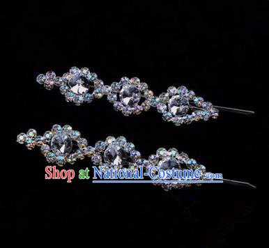 Chinese Ancient Peking Opera Head Accessories Diva White Beads Crystal Hairpins, Traditional Chinese Beijing Opera Princess Hua Tan Hair Clasp Head-ornaments