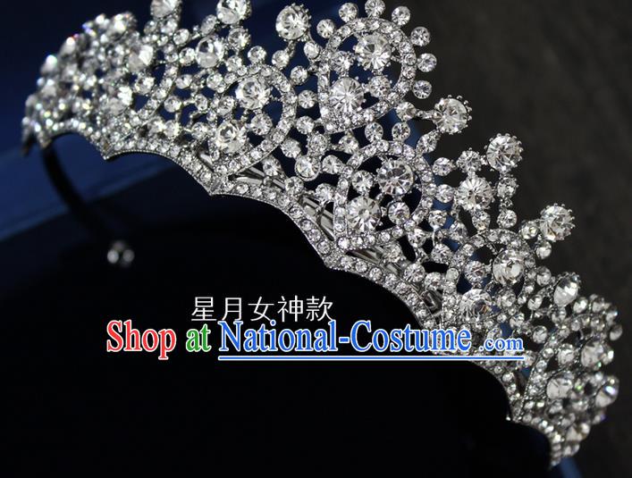 Top Grade Handmade Wedding Hair Accessories Bride Crystal Hair Crown, Traditional Baroque Princess Royal Crown Wedding Headwear for Women