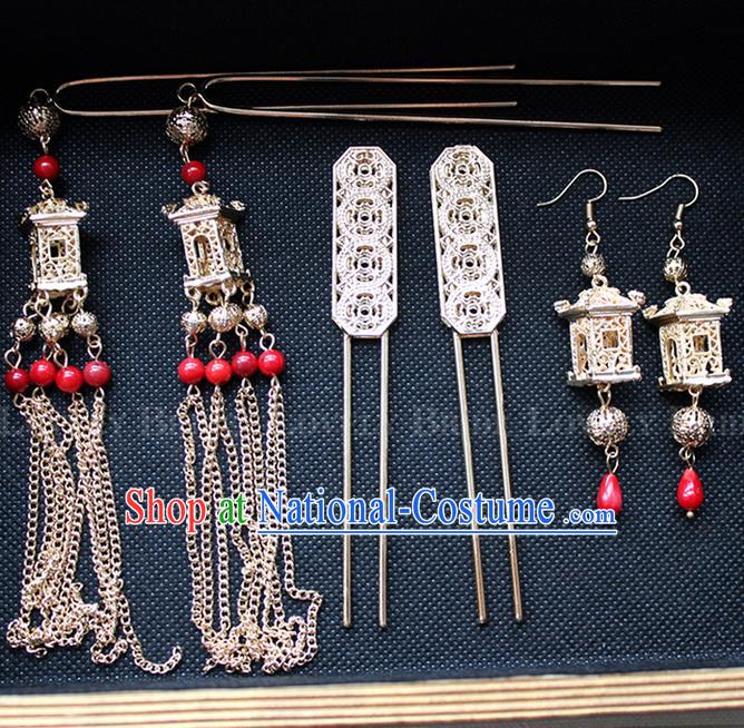 Top Grade Chinese Handmade Wedding Hair Accessories Complete Set, Traditional China Xiuhe Suit Bride Tassel Hairpins Headwear for Women