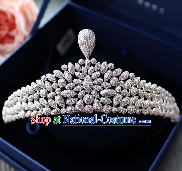 Top Grade Handmade Wedding Hair Accessories Bride Luxury Diamante Crown, Traditional Baroque Zircon Crystal Royal Crown Wedding Headwear for Women