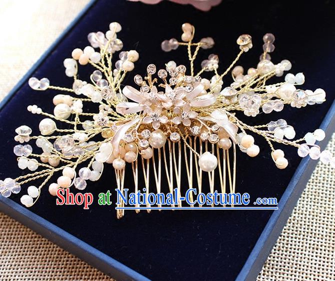 Top Grade Handmade Wedding Bride Hair Accessories Pearl Hairpins, Traditional Princess Baroque Hair Comb Headpiece for Women