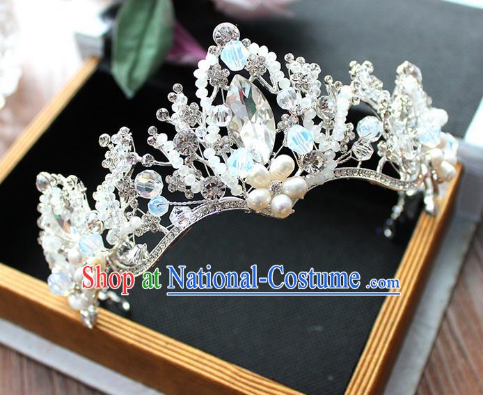 Top Grade Handmade Wedding Hair Accessories Bride Luxury Pearl Queen Crown, Traditional Baroque Crystal Royal Crown Wedding Headwear for Women