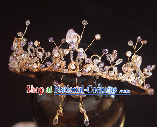 Top Grade Handmade Wedding Hair Accessories Bride Zircon Crown and Earrings, Traditional Baroque Princess Crystal Royal Crown Wedding Headwear for Women