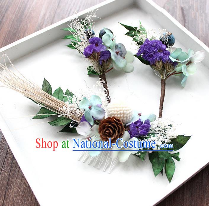 Top Grade Handmade Wedding Bride Hair Accessories Flowers Hair Stick, Traditional Princess Baroque Hair Comb Headpiece for Women