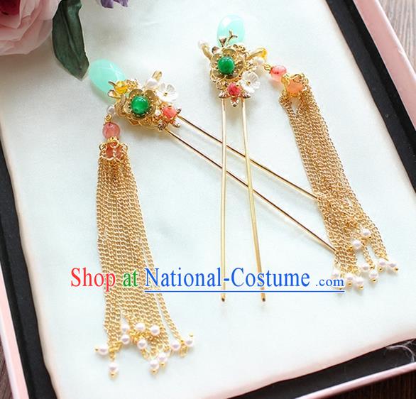 Top Grade Chinese Handmade Wedding Jade Hair Accessories Tassel Step Shake, Traditional China Xiuhe Suit Bride Hairpins Headdress for Women