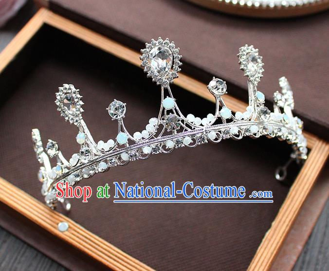 Top Grade Handmade Wedding Hair Accessories Bride Vintage Beads Crown, Traditional Baroque Queen Crystal Royal Crown Wedding Headwear for Women