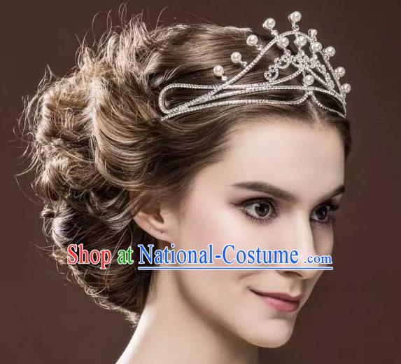 Top Grade Handmade Wedding Hair Accessories Bride Pearl Crown, Traditional Baroque Princess Royal Crown Wedding Headwear for Women