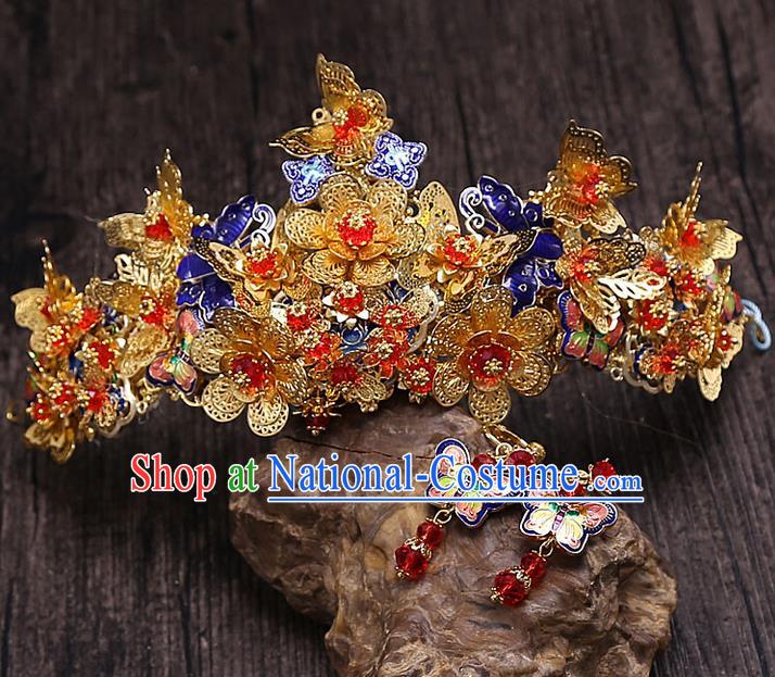 Top Grade Chinese Handmade Wedding Hair Accessories Phoenix Coronet, Traditional China Xiuhe Suit Bride Headdress for Women