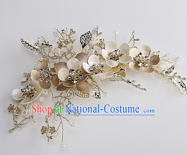 Top Grade Handmade Wedding Bride Hair Accessories Golden Hair Comb, Traditional Baroque Princess Hair Stick Headpiece for Women